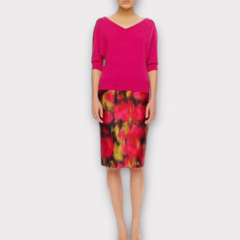 Michael Kors Collection Printed Shantung Silk Blend Pencil Skirt 2 - Picture 2 of 12